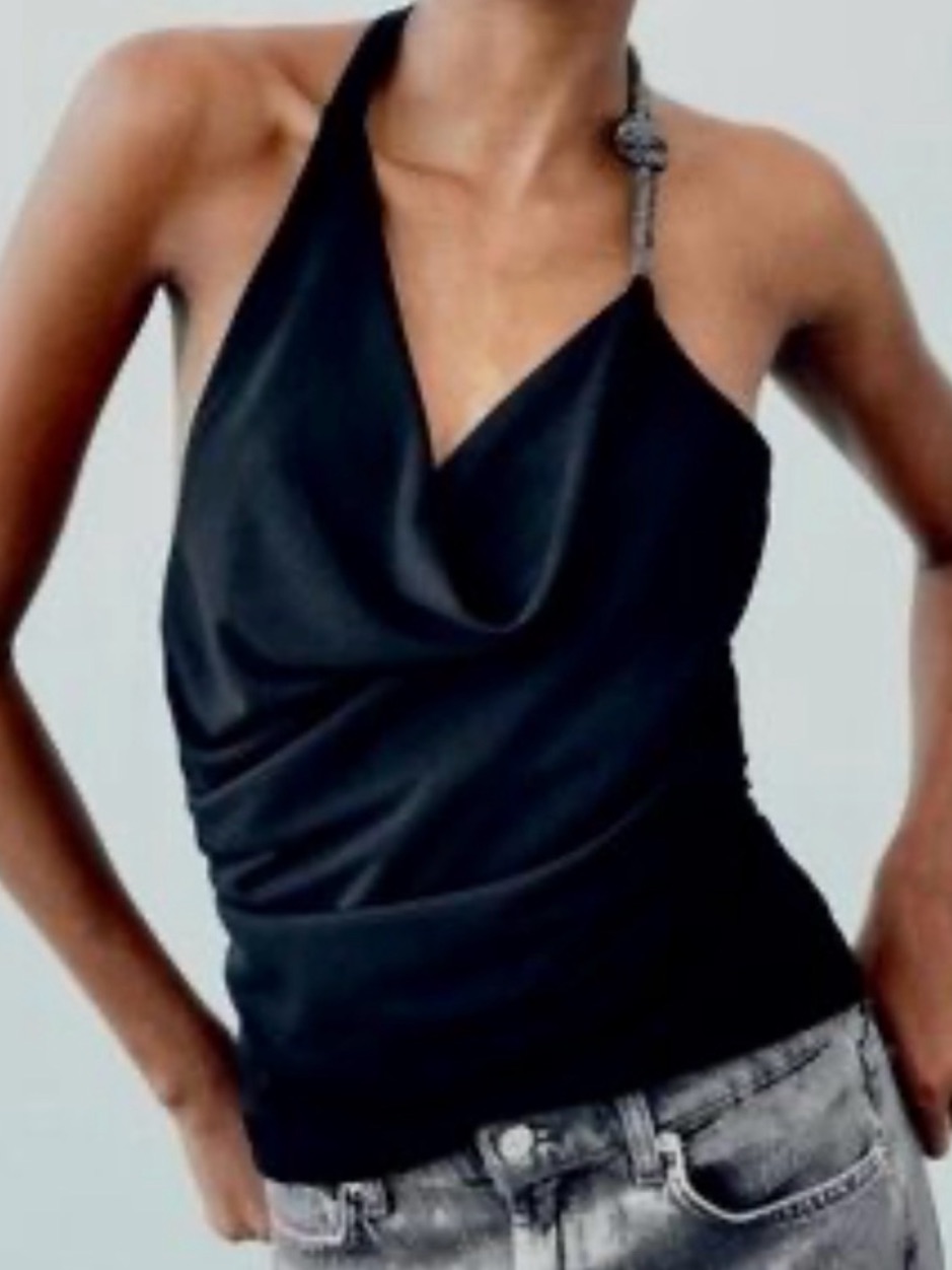 Zara Black Sleeveless Top With Label Detail